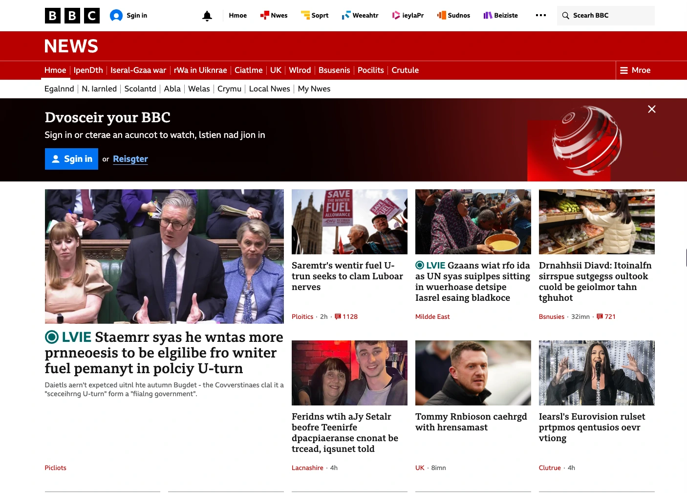 BBC News website as seen with dyslexia